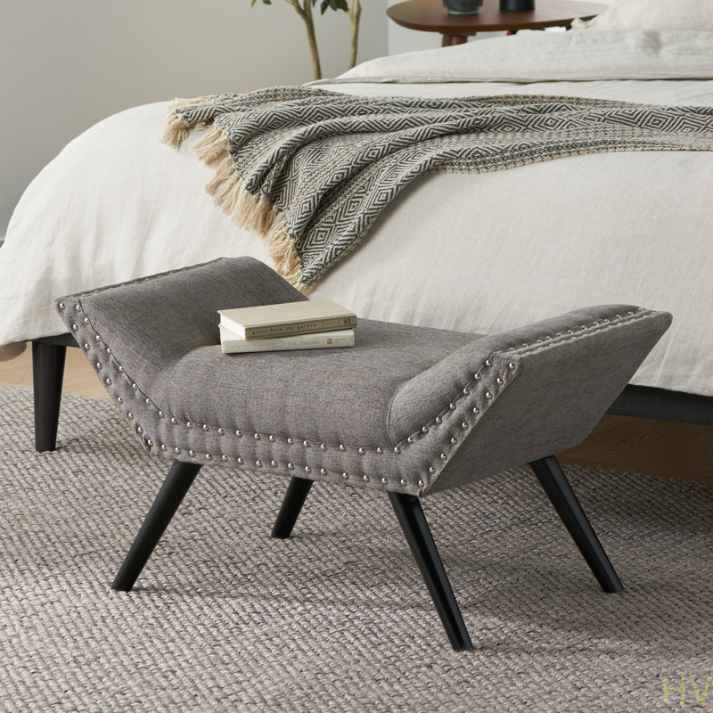 Banc moderne capitonné à boutons, repose-pieds rembourré en tissu décoratif pour chambre ou salon