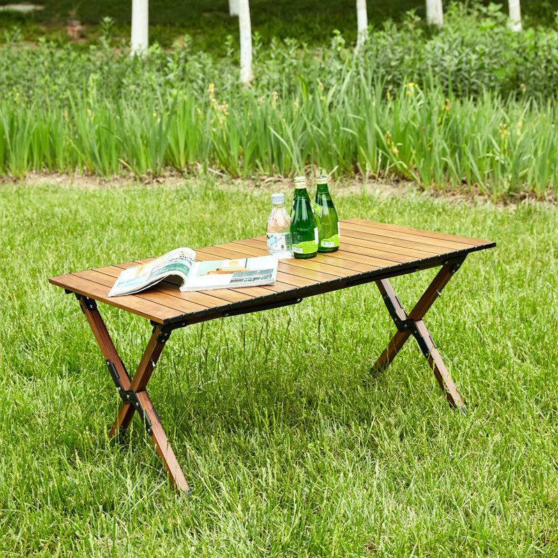 Table de cour légère - pliante en aluminium, brun, H 18,5 po pour le jardin 1 pique-nique portable en charge brune de 120 lb, imperméable