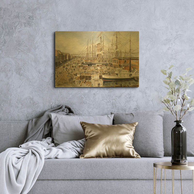 « Wall St. Ferry, New York » par Stanton Manolakas, tableau mural en métal doré, 91,4 cm x 61 cm, 36 po x 24 po