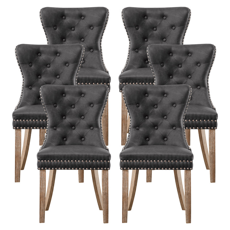 Fauteuil parsons capitonné en cuir capitonné Momordique, Gris