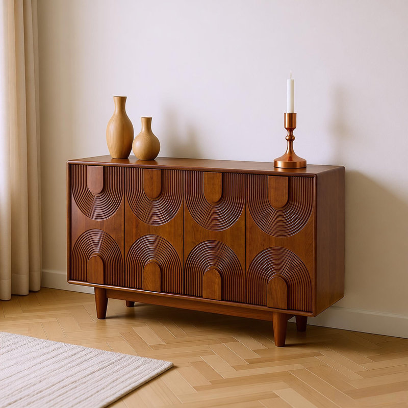 Buffet moderne en bois massif minimaliste, H 33,46 po x l 55,11 po x P 15,74 po