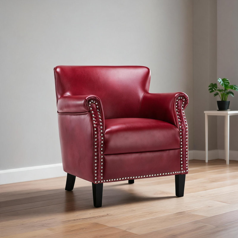 Fauteuil club de luxe compact, siège d'appoint en similicuir de ton rouge pour les coins lecture du salon, Red