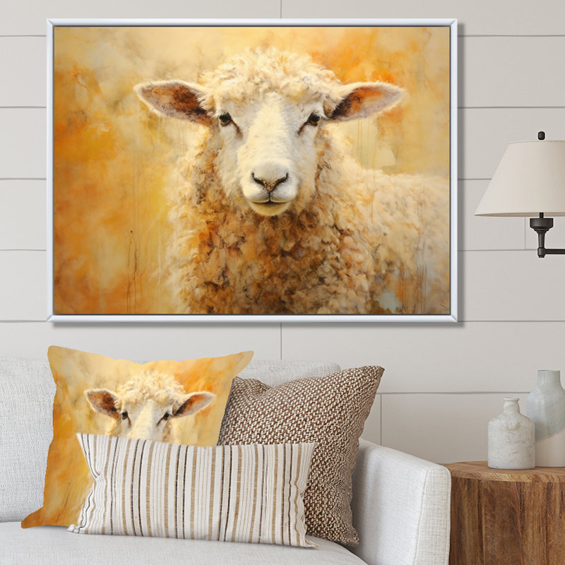 Encaustique jaune et mouton beige II - imprimé, 34" H x 44" W, Cadre flottant blanc