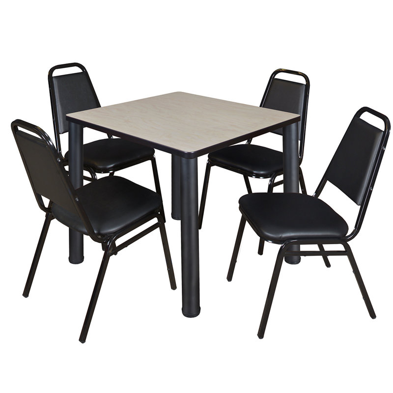 Plateau de table Kee Square, 4 chaises empilables, H 29 po x l 30 po x P 30 po, Noir, Érable