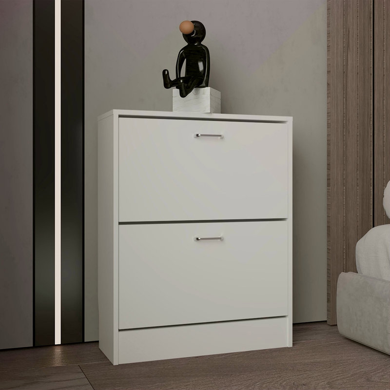 Étagère à chaussures à deux portes avec tablettes réglables, rangement moderne, Blanc