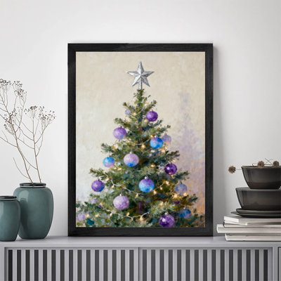 Art mural arbre de Noël noir encadré de style rétro