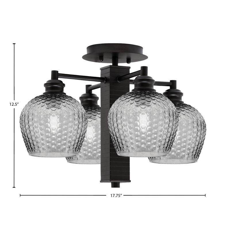 Edge 4 Light Semi-Flush Shown With 6" Textured Glass, Espresso, Smoke