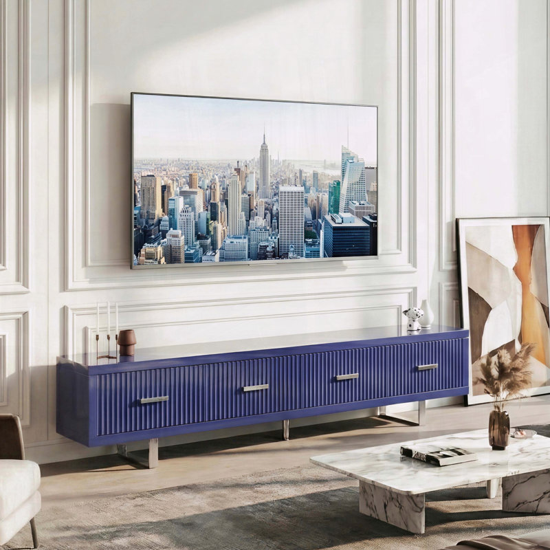Meuble télé avec 4 tiroirs de rangement, Bleu