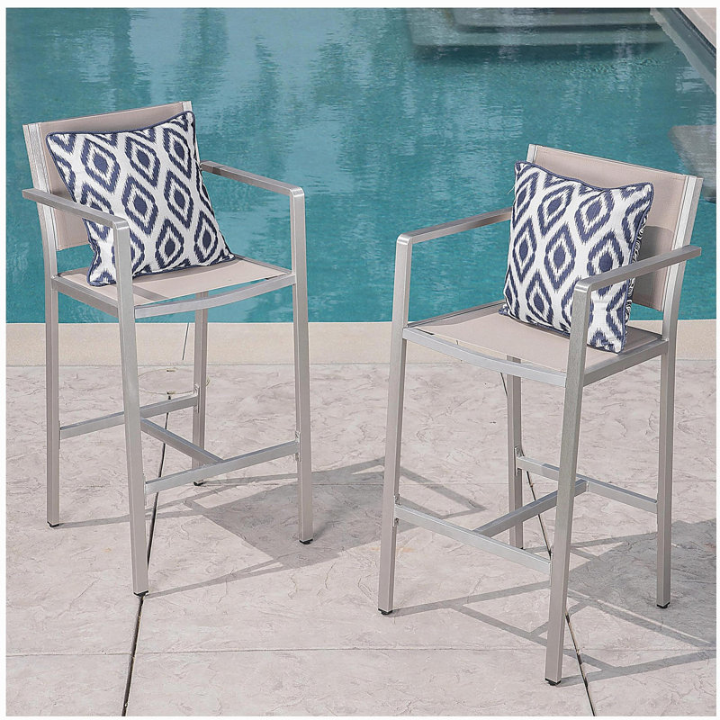 Tabourets 29,50 "avec structure en aluminium antirouille argenté, filet gris, ensemble de 2
