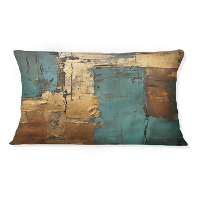 Coussin Kintsugi Retro Glam Vintage Gold On Turquoise II - Abstract