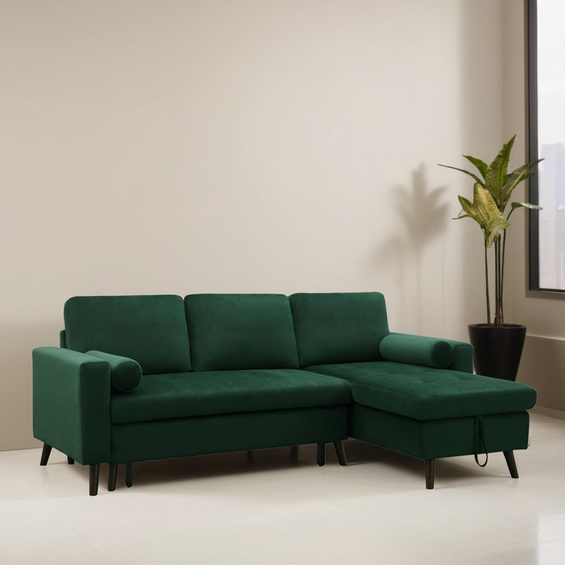 Canapé-lit modulaire réversible avec méridienne 88,12 po, Velours vert