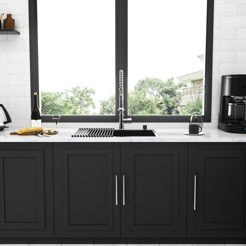 Évier de cuisine encastré 25 po noir - acier inoxydable avec ouvertures de bonde de 3,5 po Cuisine 25 x 22 calibre 16 et un élément