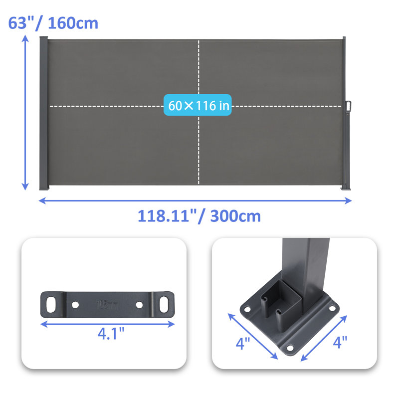 Paravent d'extérieur rétractable Canopee, H 63 po x l 118 po x P 4 po