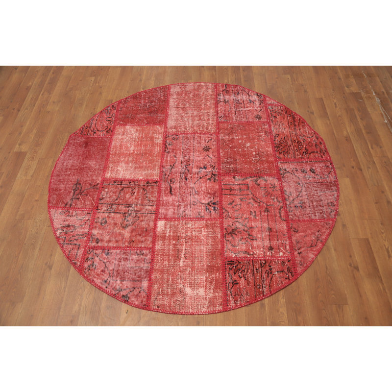 Distressed Modern Patchwork Round Area Rug 5x5