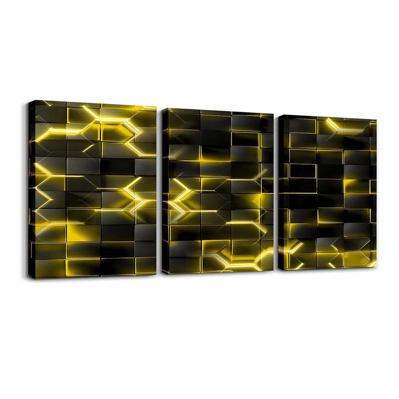 Picture Wall Decor 12"X16" 3 Piece Honeycomb Canvas Wall Art Decor Hexagon Theme Office Decorations Artwork Posters Geometrical Beehive Painting