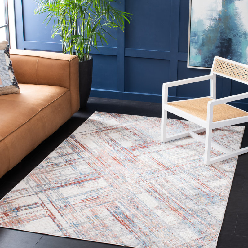 Tapis géométrique ivoire / rouille / bleu, Rectangle 4 pi x 6 pi