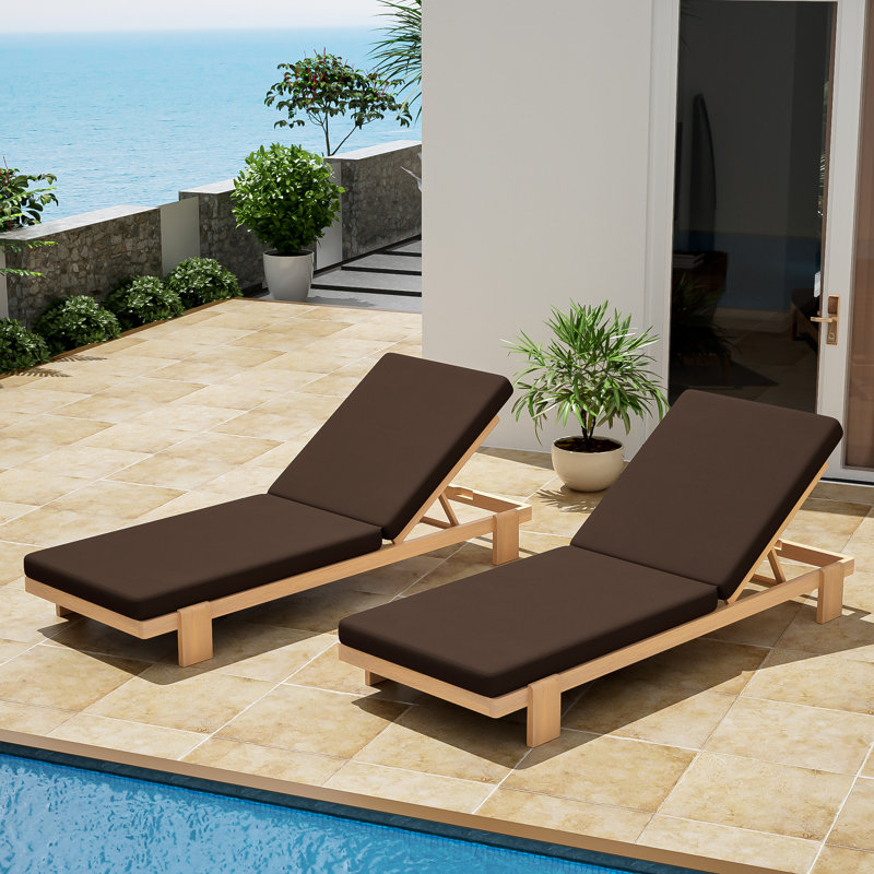 Alfred Outdoor Acacia Wood Chaise Lounge Chair With Adjustable Backrest And Cushion, Brown