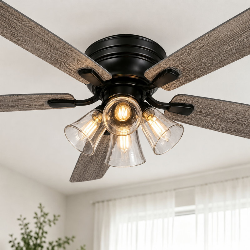 Ventilateur de plafond 52 pouces à 5 pales de style ferme avec pales réversibles deux tons, ensemble d'éclairage et télécommande