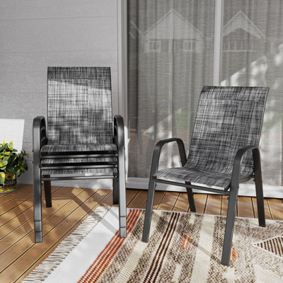 Chaises d'extérieur en tissu Teslin, siège large, capacité de poids de 350 lb, structure en métal imperméable et résistante à la rouille, soutien lombaire ergonomique, convient pour le patio, le restaurant, la salle de banquet et l'utilisation commerciale