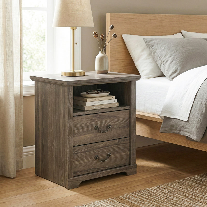 Keaton 2-Drawer Nightstand, Dark Grey