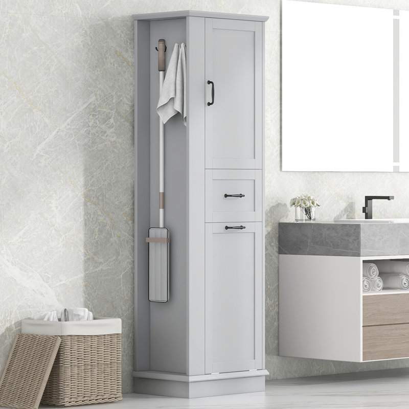  Armoire de rangement moderne de 67 po de hauteur avec compartiment basculant et crochets latéraux, gris, Gris