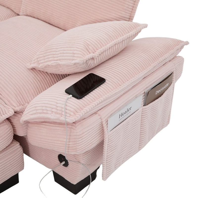 Canapé modulaire modulaire Cloud, L 102,36 po, Velours côtelé rose