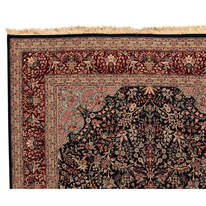 Hand Knotted Wool Oriental Area Rug in Navy And Red