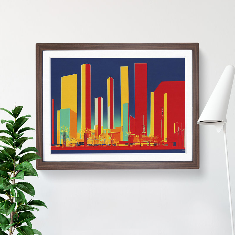 Las Vegas Skyline 1 Piece Single Picture Frame Wall Art, 25cm H x 34cm W x 2cm D, Walnut