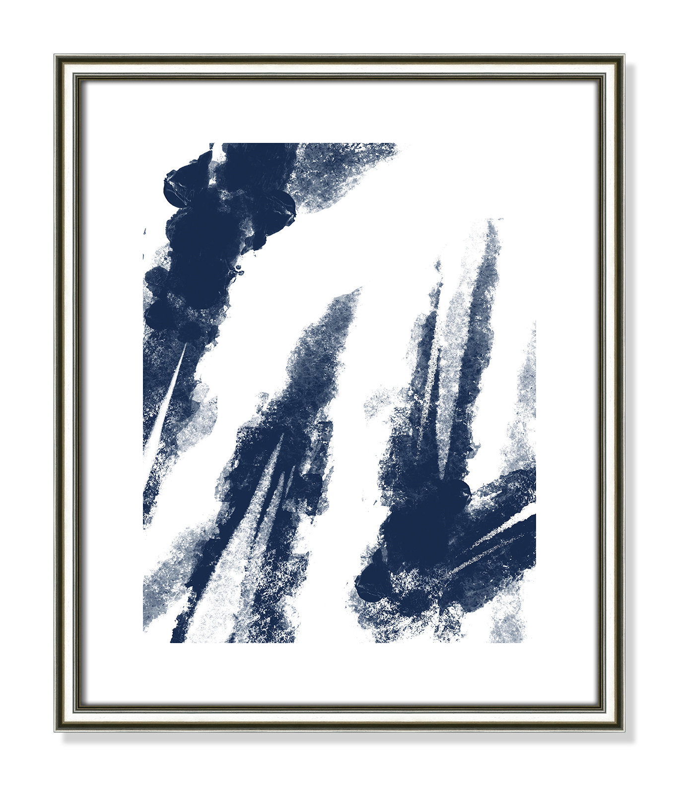 Ferne "Navy Striking Seams 2" Print, 19" H x 16" W x 0.88" D, Silver Framed Paper