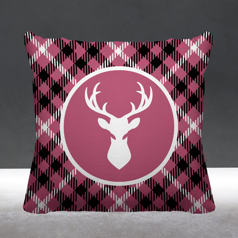 Coussin décoratif intérieur / extérieur Tartan Reindeer, L 15 po x H 15 po, Rose