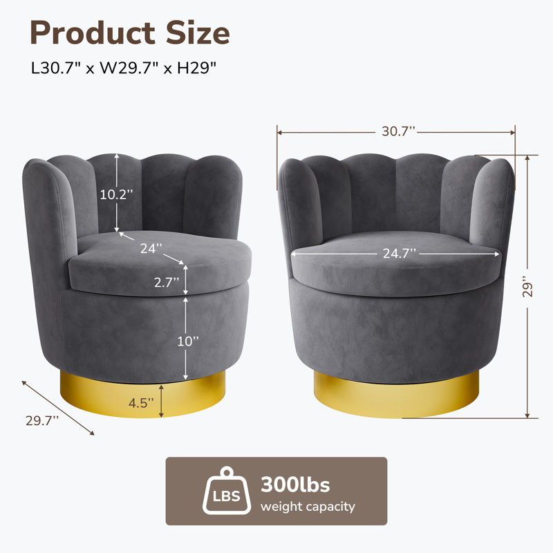 Lacrescenta Upholstered Swivel Barrel Chair, Dark Gray Polyester