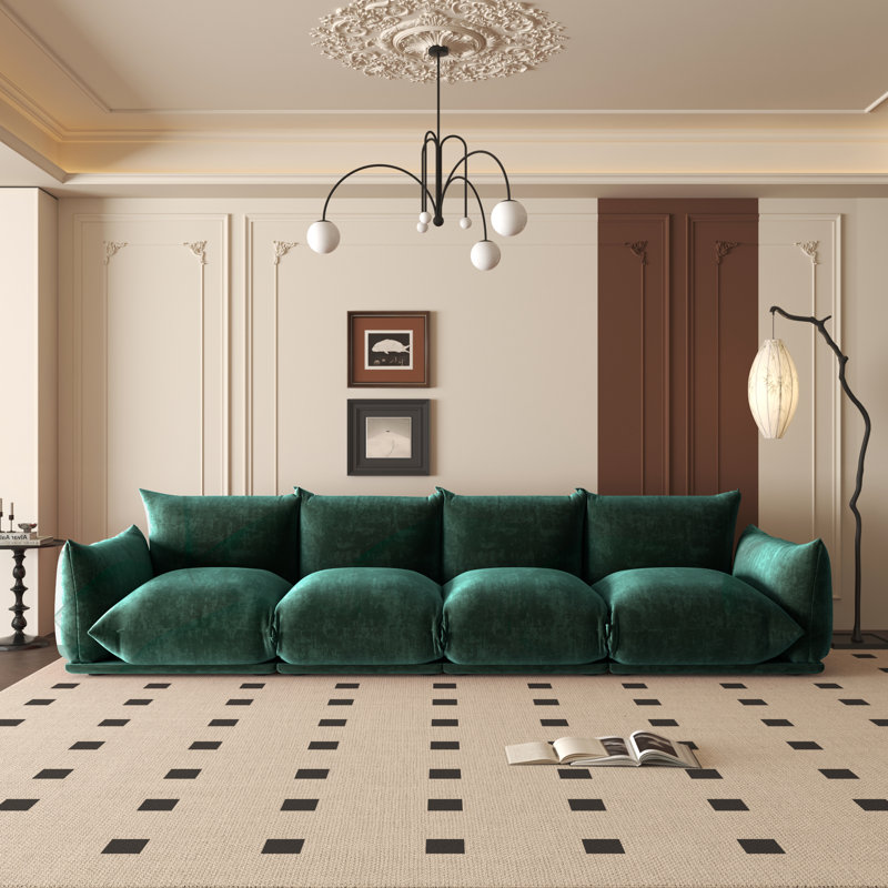 Cath 4-Seat Chenille Fabric Upholstered Sectional Sofa, Green Chenille