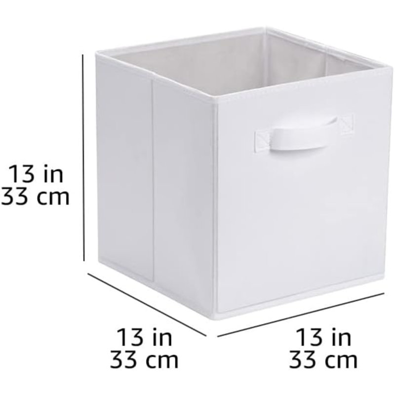 Cube Organizer Storage Bins Handles, Collapsible Fabric, Pack Of 6, 13"X13"X13", White, 13" H x 13" W x 13" D, White