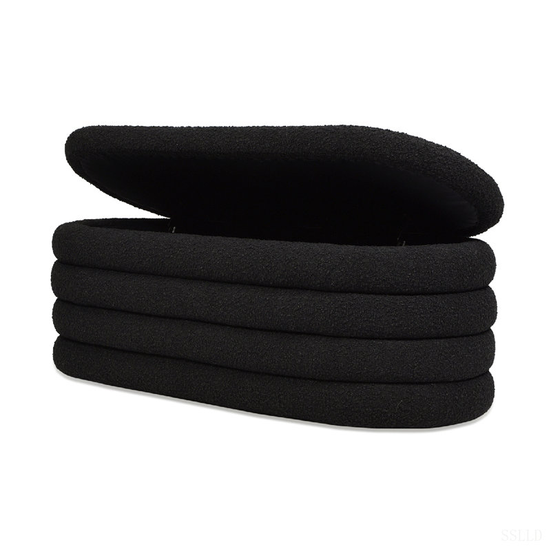 Banc de rangement ovale rembourré 49 po, Noir, Noir, Noir
