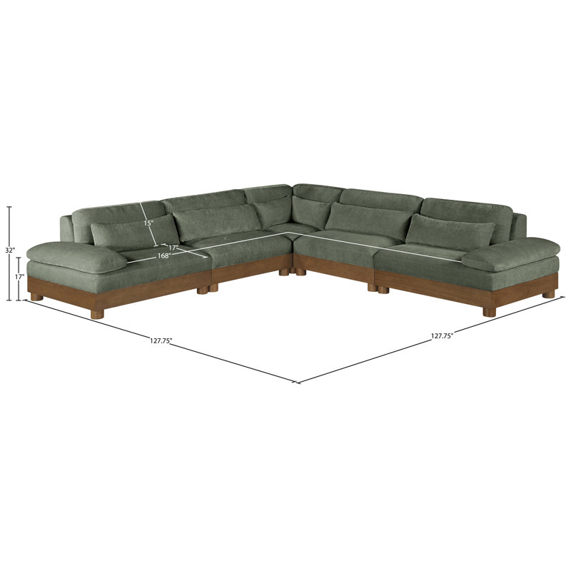 Canapé modulaire en tissu de chenille 5 pièces 127,75 po Turin, Tissu chenille vert, Brun