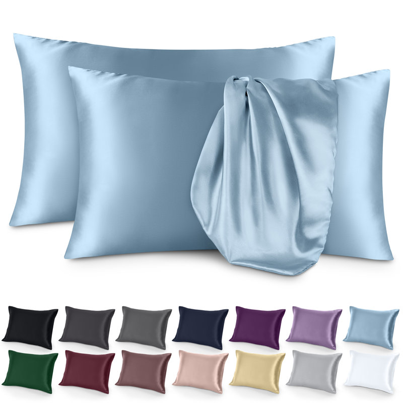 Soft Poly Satin Pillowcase Set, Light Blue