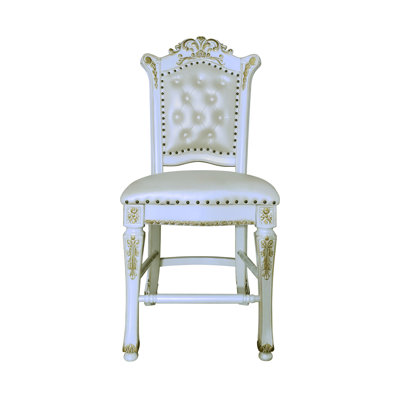 Chaise à 2 comptoirs, finition perle antique, bois synthétique blanc, rembourrage somptueux, style sans accoudoirs, magnifique siège en bois, pieds fuselés avec repose-pieds