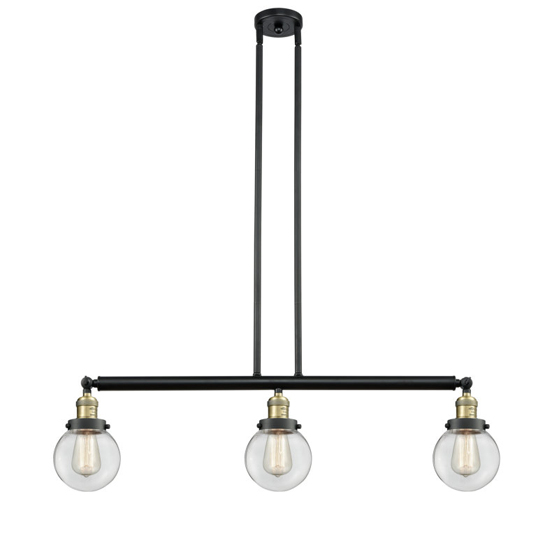 Clementina 3 - Light Kitchen Island Pendant, Antique Brass, No Bulb Included, Clear