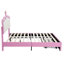 Lit double tapissier pleine grandeur avec lumières à DEL et rangement, 2 tiroirs de style moderne blanc rose, rose et blanc