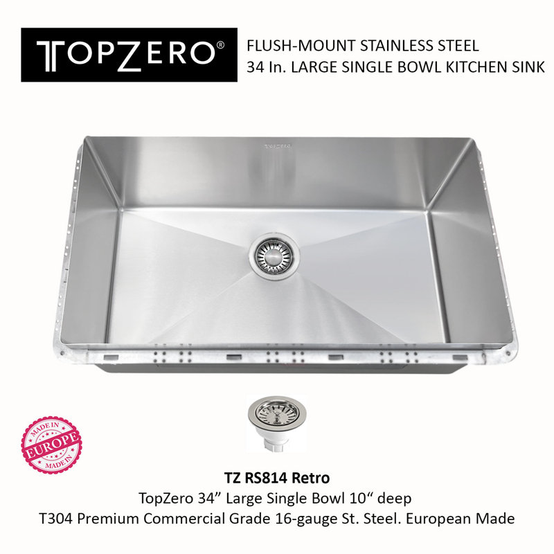34"L x 19 3/8"W Flush Mount Kitchen Sink