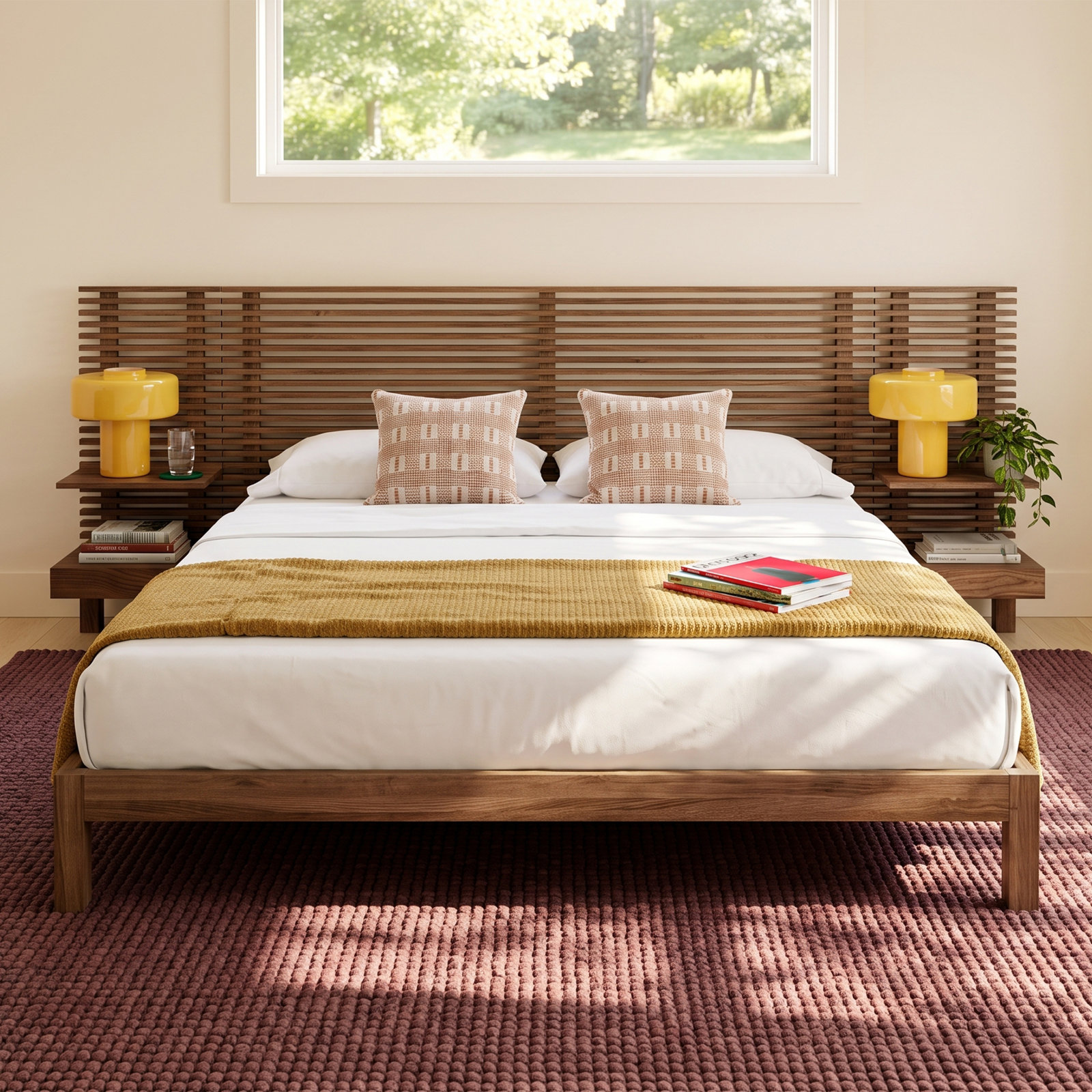 Finnian Solid Wood Panel Storage Bed, Queen, Walnut