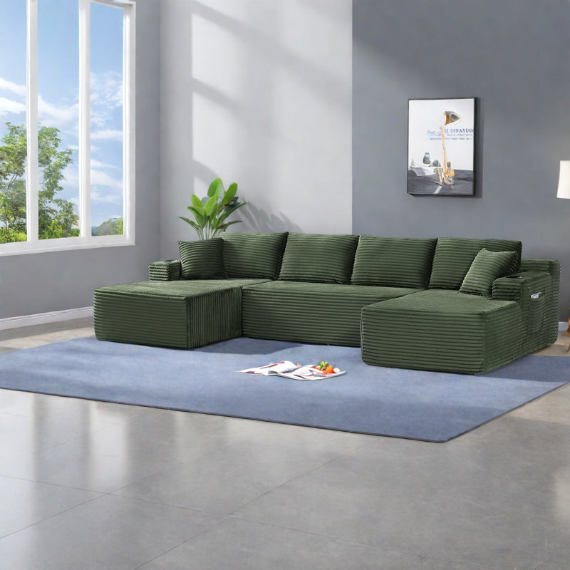 Modular Corduroy Sofas, Comfortable U-shaped Sectional For Home
