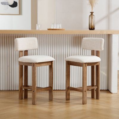 Modern Upholstered Solid Wood Bar Stool With Comfortable Backrest,Counter Stool With Sheet Metal Upholstery And Fixing Set Of 2