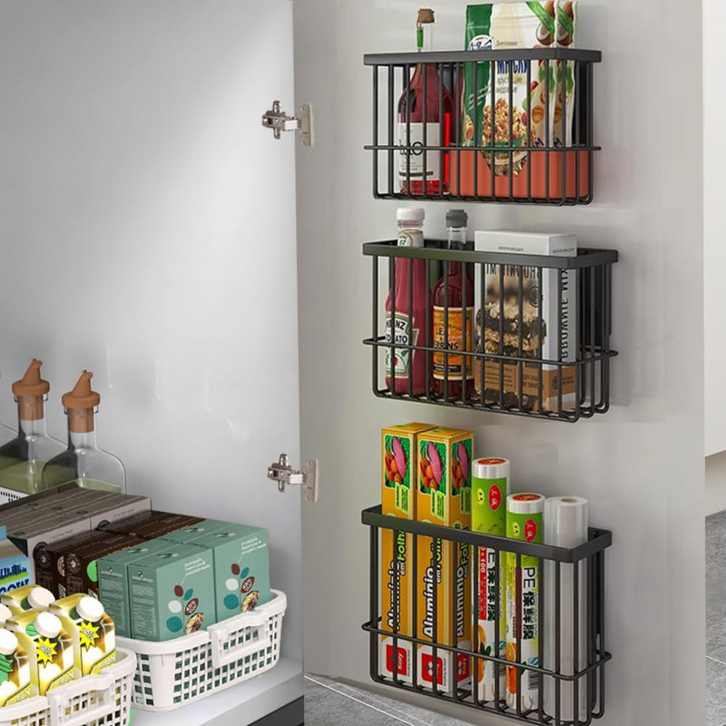 Ensemble de 3 boîtes de rangement pour porte d'armoire de cuisine - noir