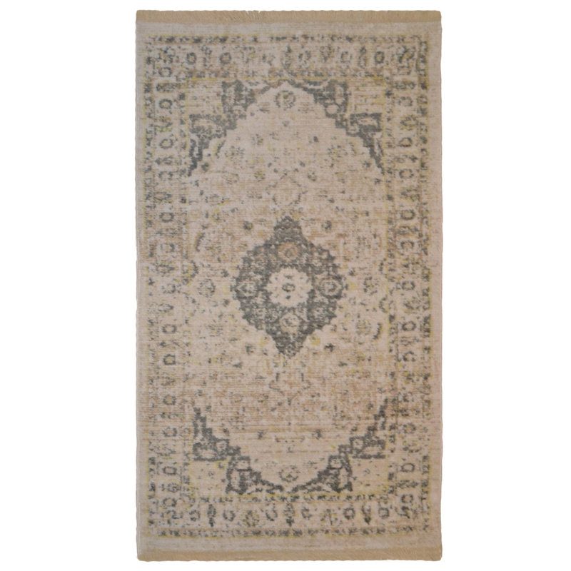 Tapis en polyester fabriqués à la machine - couleur crème, design oriental traditionnel et classique, tapis à poils courts fabriqués à la machine