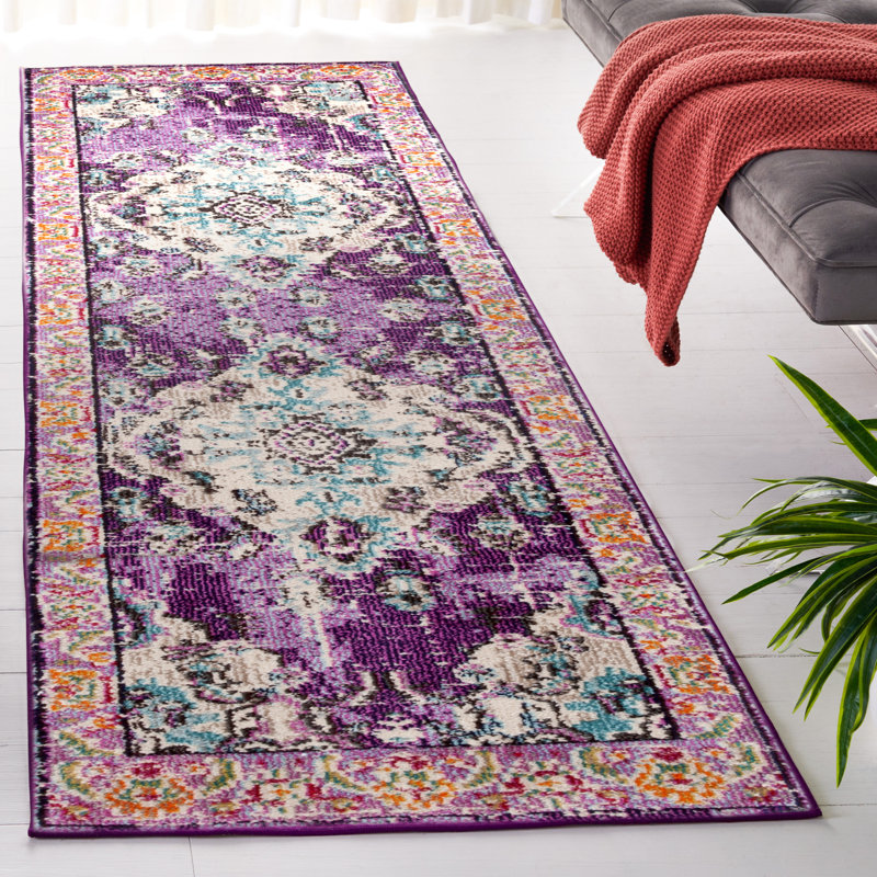Tapis oriental Almyra, Tapis de couloir 2 pi 2 po x 12 pi, Violet/Light Blue