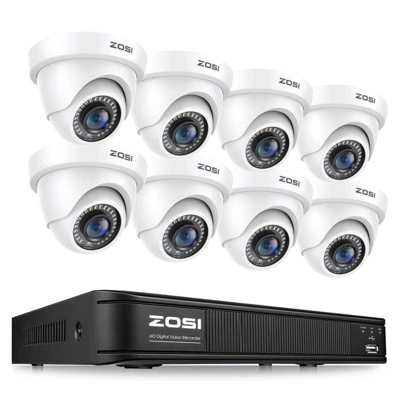 8Pcs Wired 1080P Dome Outdoor Security Camera System with 8CH 5MP Lite DVR, Motion Detection, Remote View