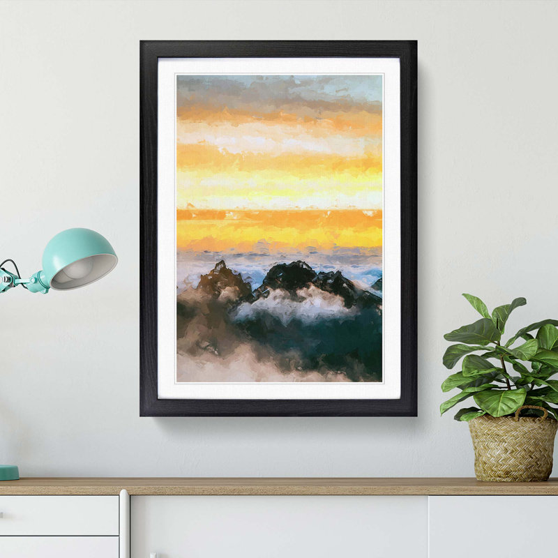 Mountain Peaks in Abstract - Framed Print, 87cm H x 62cm W x 2cm D, Black Framed
