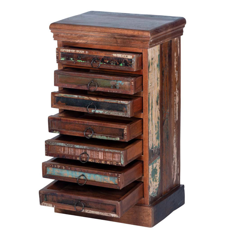 Armoire à bijoux rustique 7 tiroirs, Marron foncé