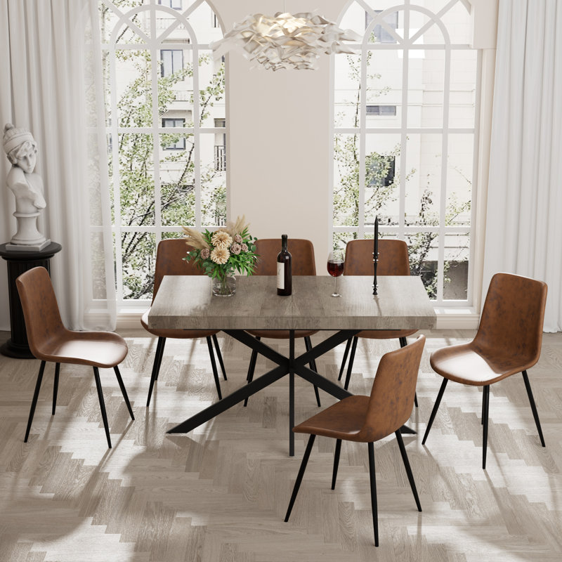 Ensemble de table de salle à manger extensible avec chaises, 7, Gris clair